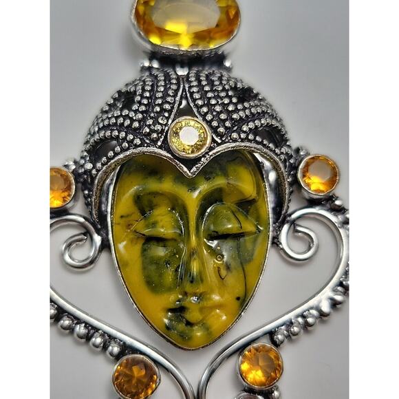 Radiant Sterling Silver Bali Goddess Pendant with Citrine and Smoky Quartz - Picture 3 of 9